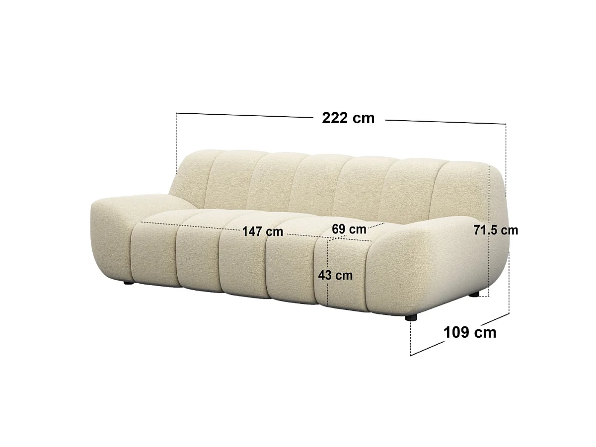 SOLACE+CO Macy Large 3 Seater Sofa Beige Chenille