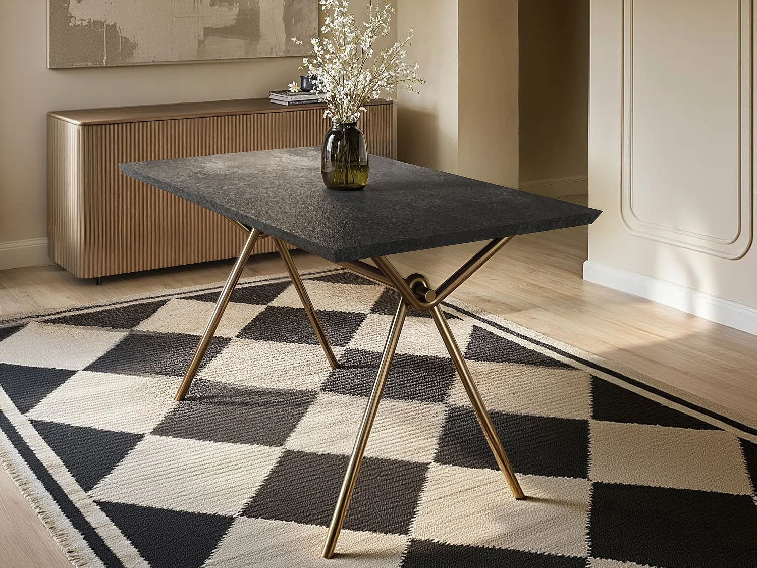 SOLACE+CO Lexi Dining Table with 4 Isla Swivel Dining Chairs Brown