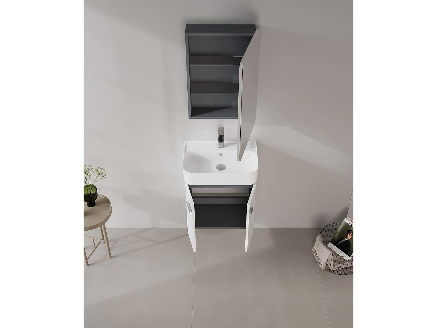 Badkamermeubel met spiegel "Orbit 50" - 50 x 16 x 71 cm - Wit