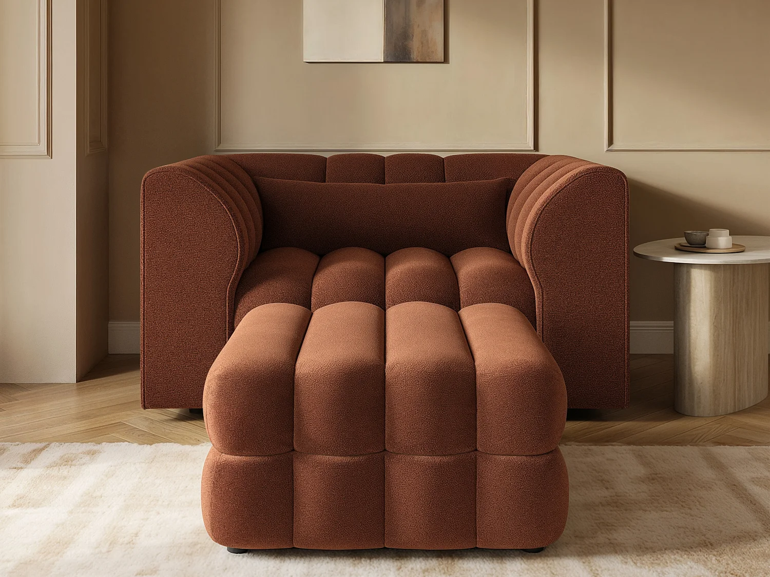 SOLACE+CO Halle Loveseat with Footstool - Burnt Orange