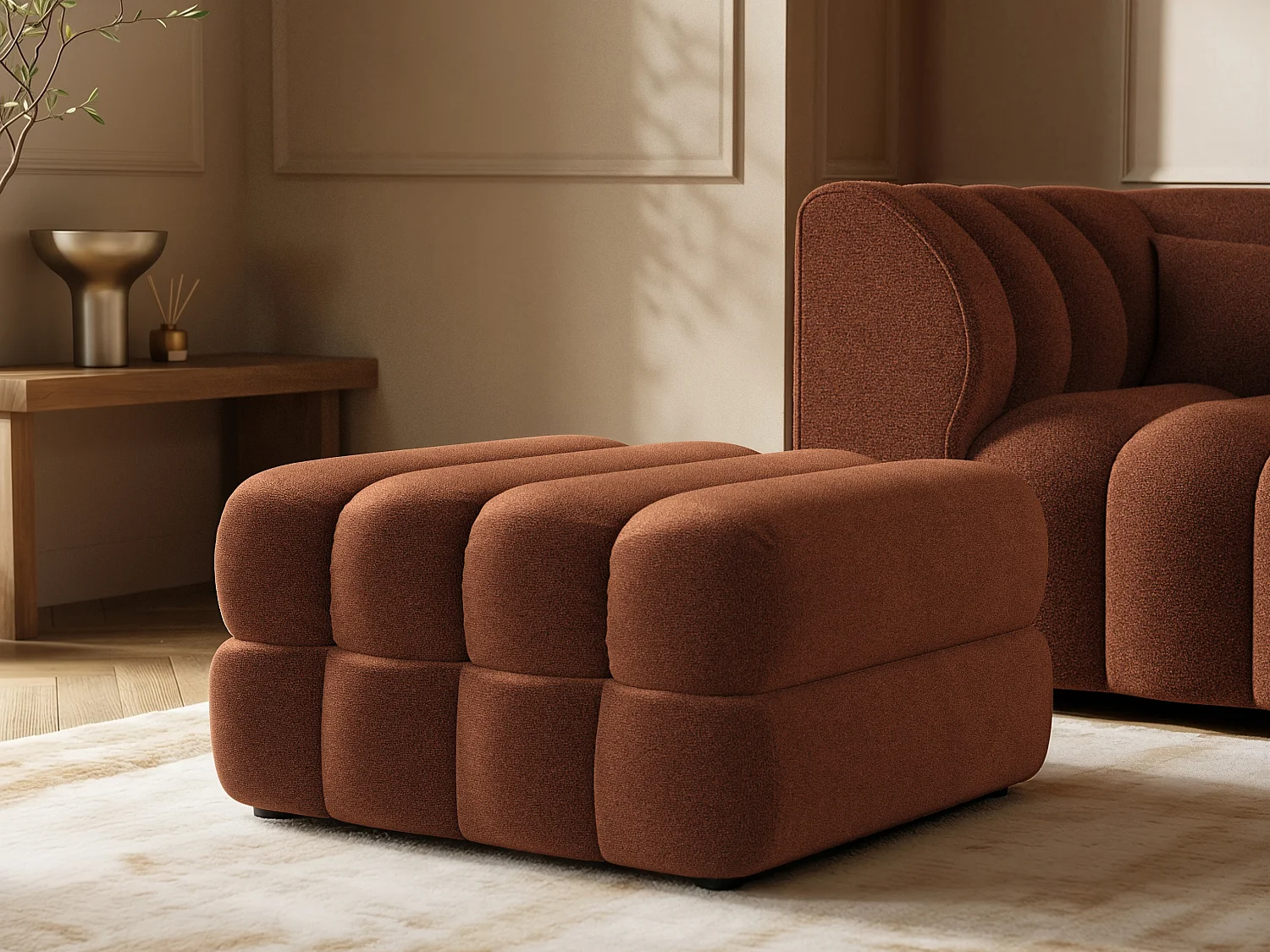 SOLACE+CO Halle Loveseat with Footstool - Burnt Orange