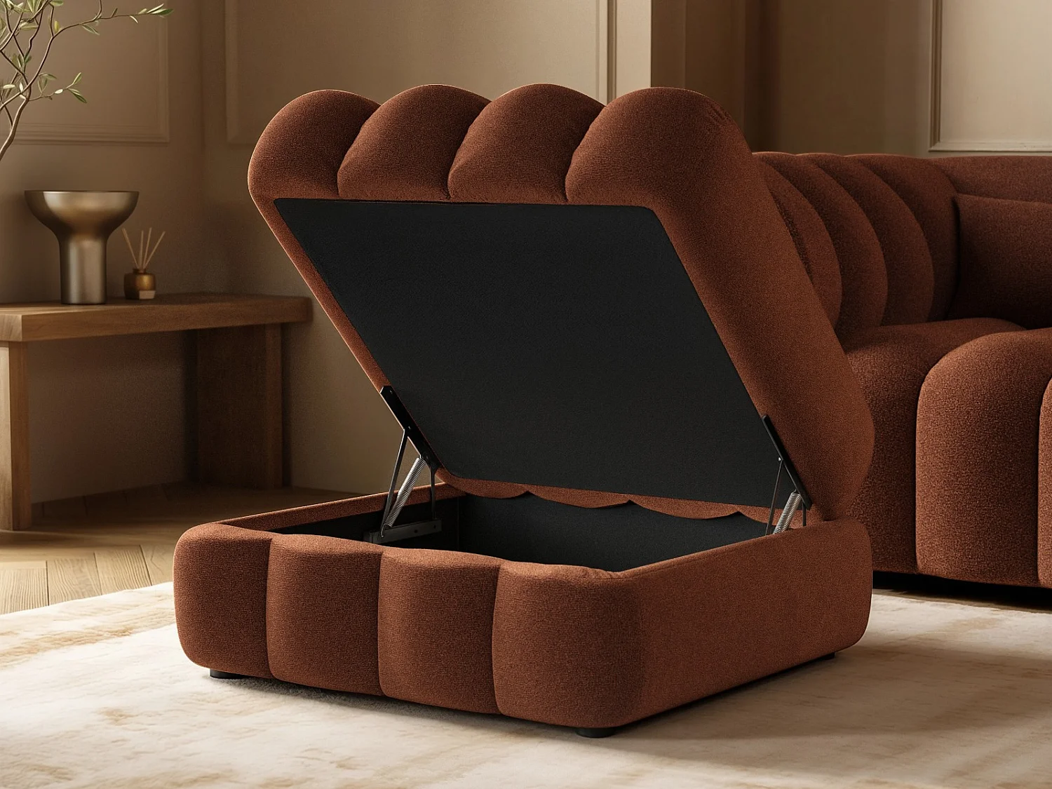 SOLACE+CO Halle Loveseat with Footstool - Burnt Orange