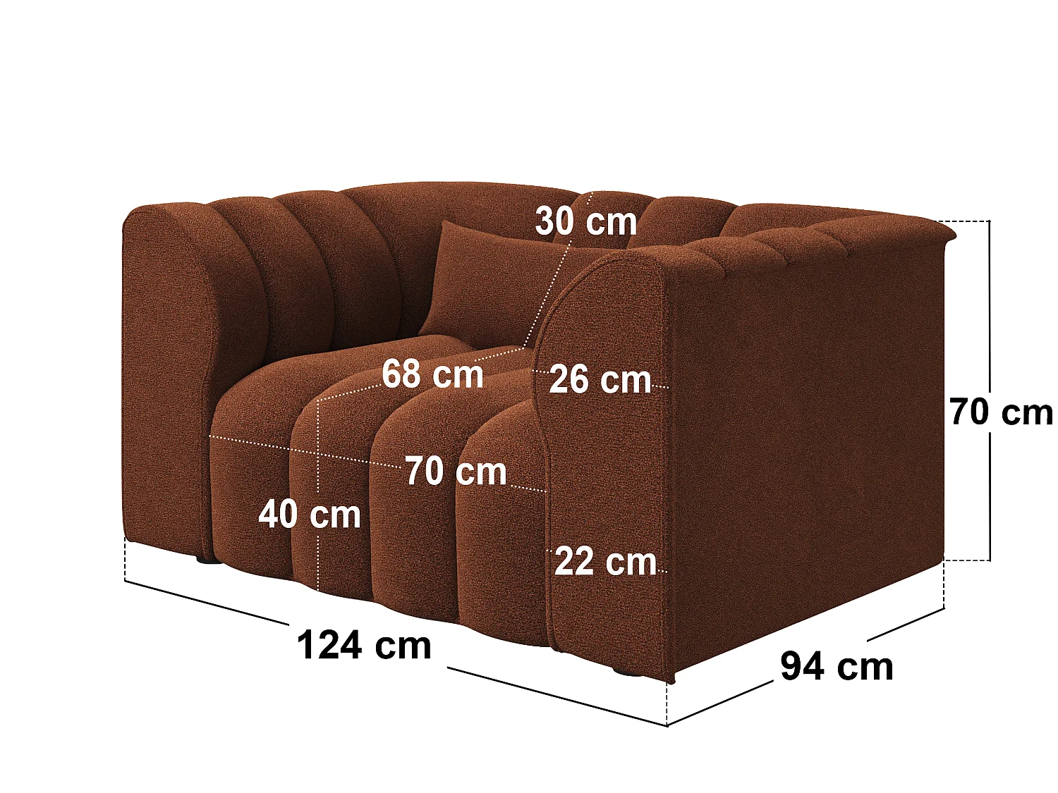 SOLACE+CO Halle Loveseat with Footstool - Burnt Orange