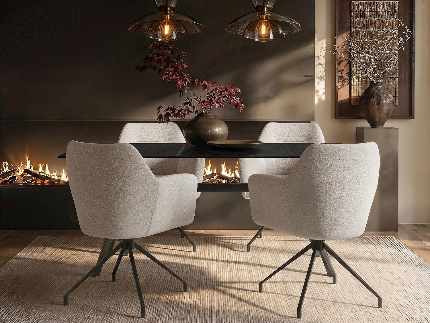 SOLACE+CO Emil Glass Dining Table with 4 Isla Chairs Set