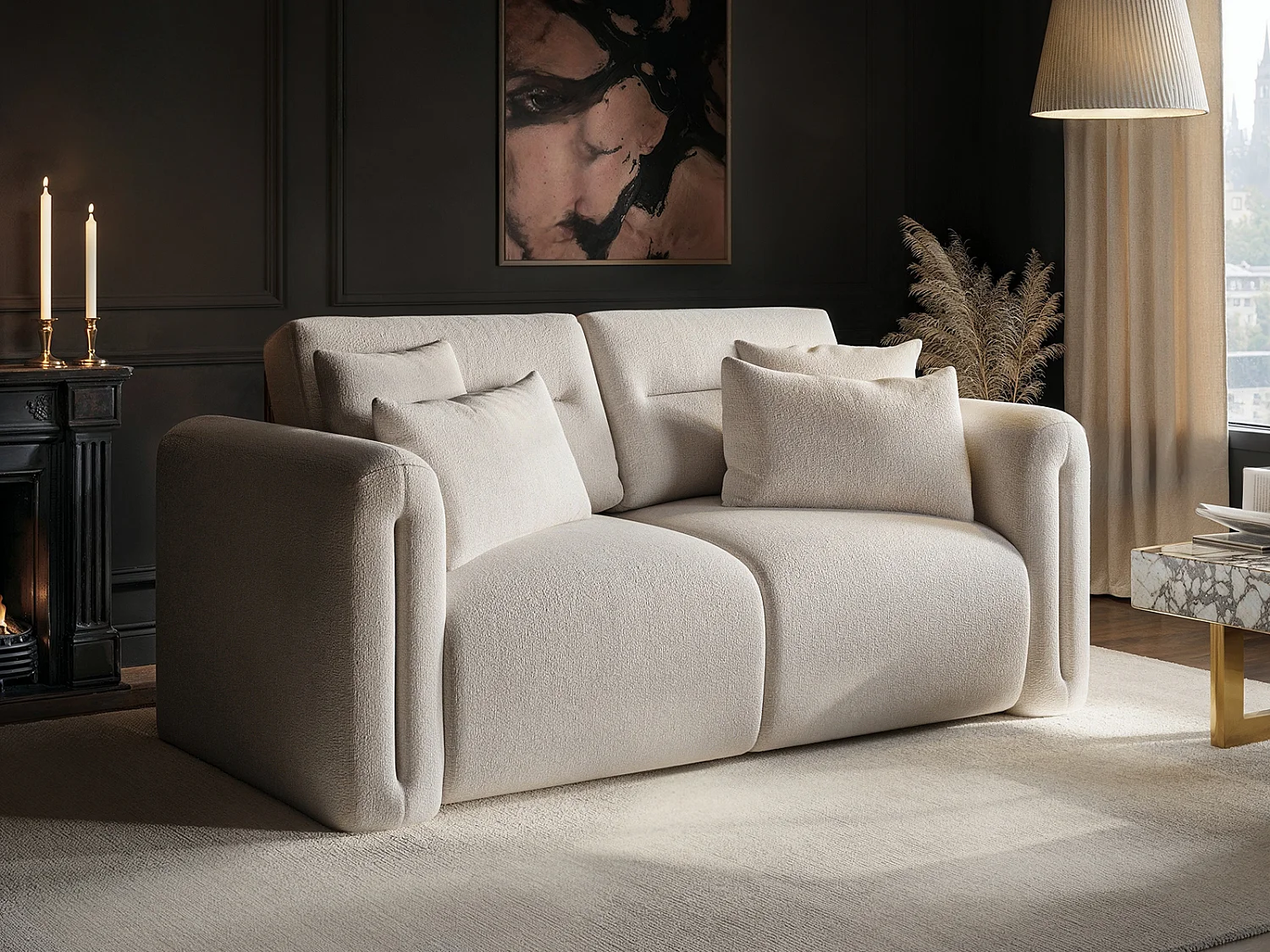 SOLACE+CO Mabel 2 Seater Sofa Beige Chenille