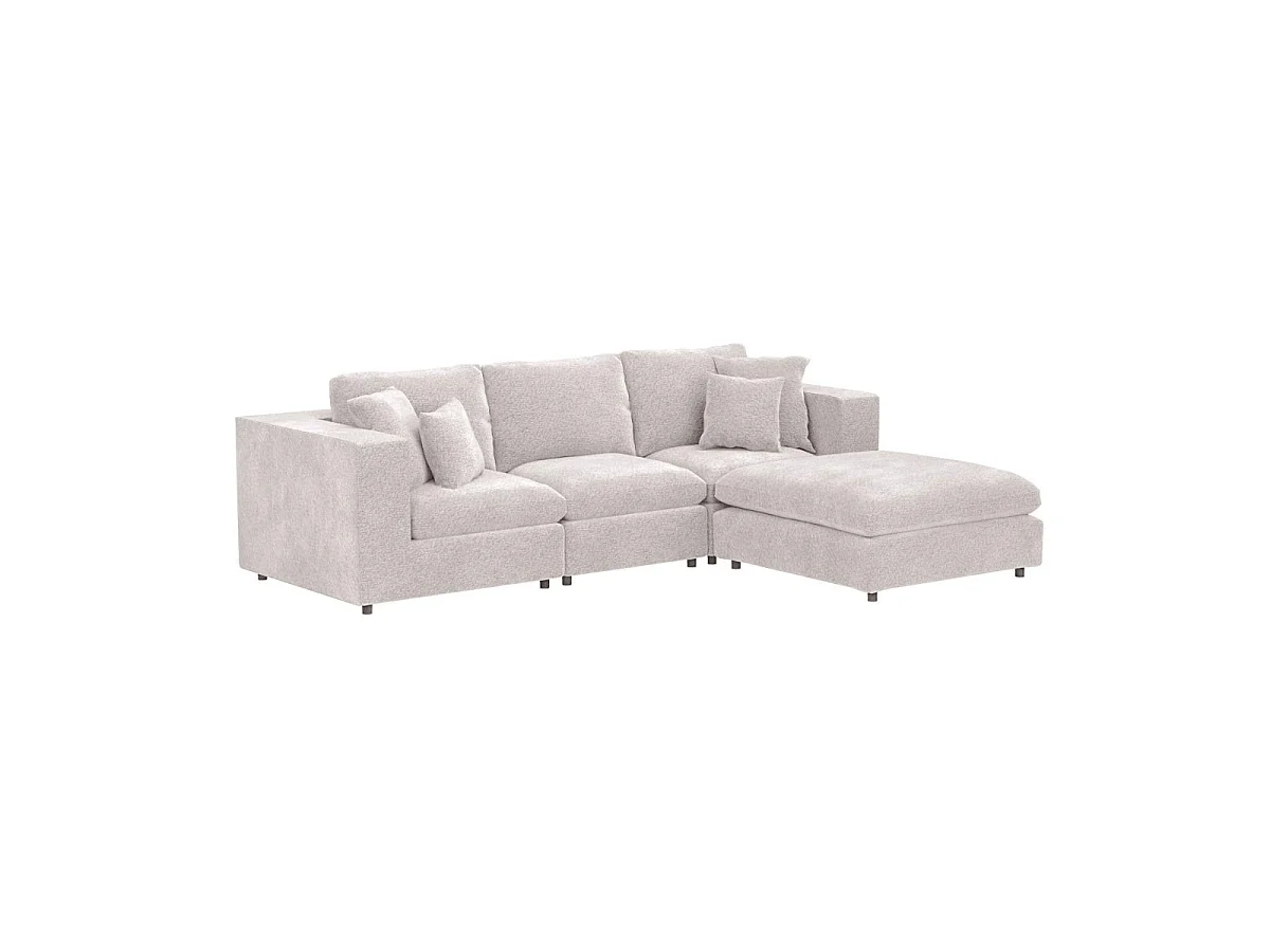 SOLACE+CO Asher 4 Seater Sofa with Reversible Footstool Beige Boucle