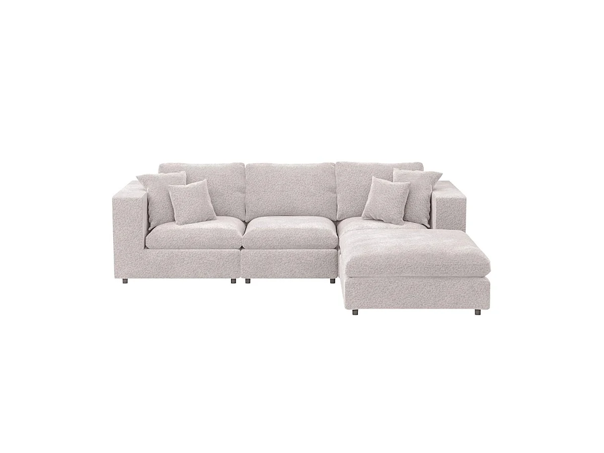 SOLACE+CO Asher 4 Seater Sofa with Reversible Footstool Beige Boucle