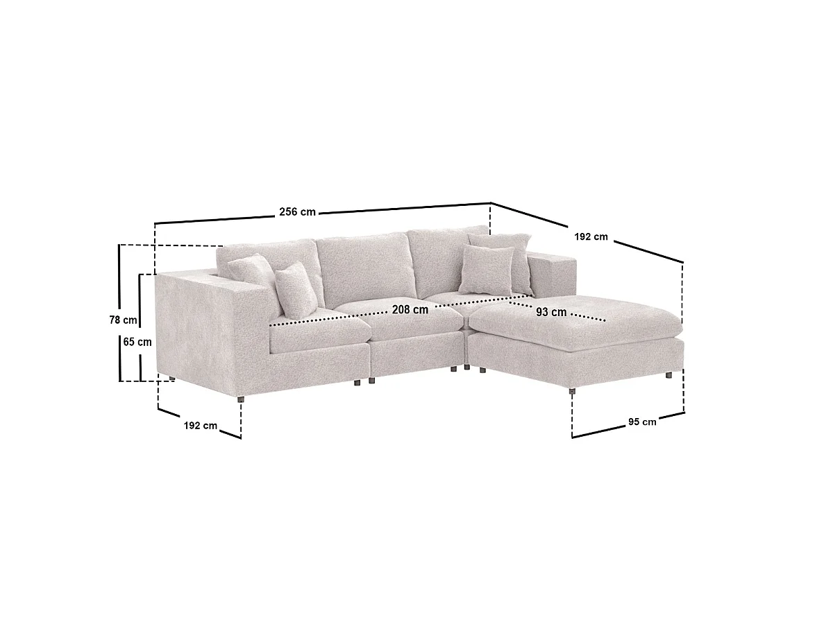 SOLACE+CO Asher 4 Seater Sofa with Reversible Footstool Beige Boucle
