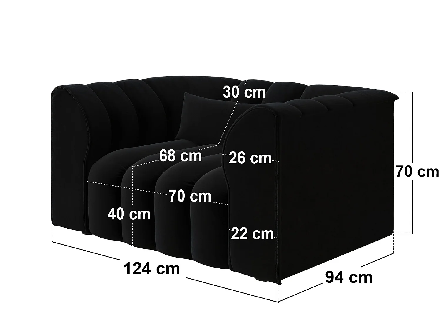 SOLACE+CO Halle Loveseat - Black