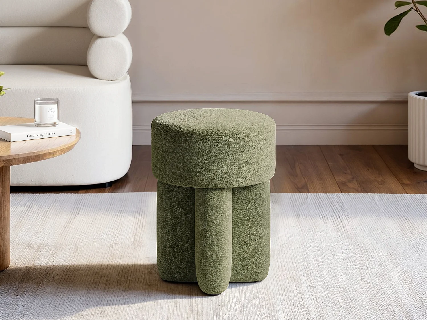 SOLACE+CO Astrid Fabric Pouffe Olive Green