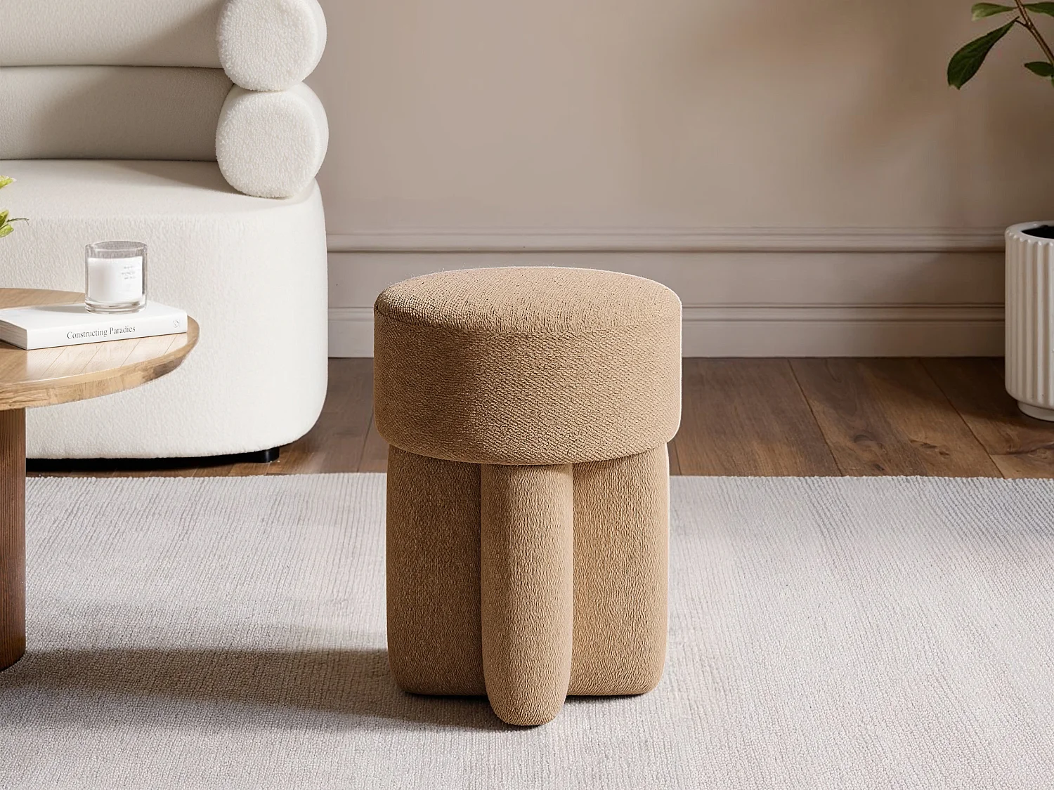 SOLACE+CO Astrid Fabric Pouffe Brown
