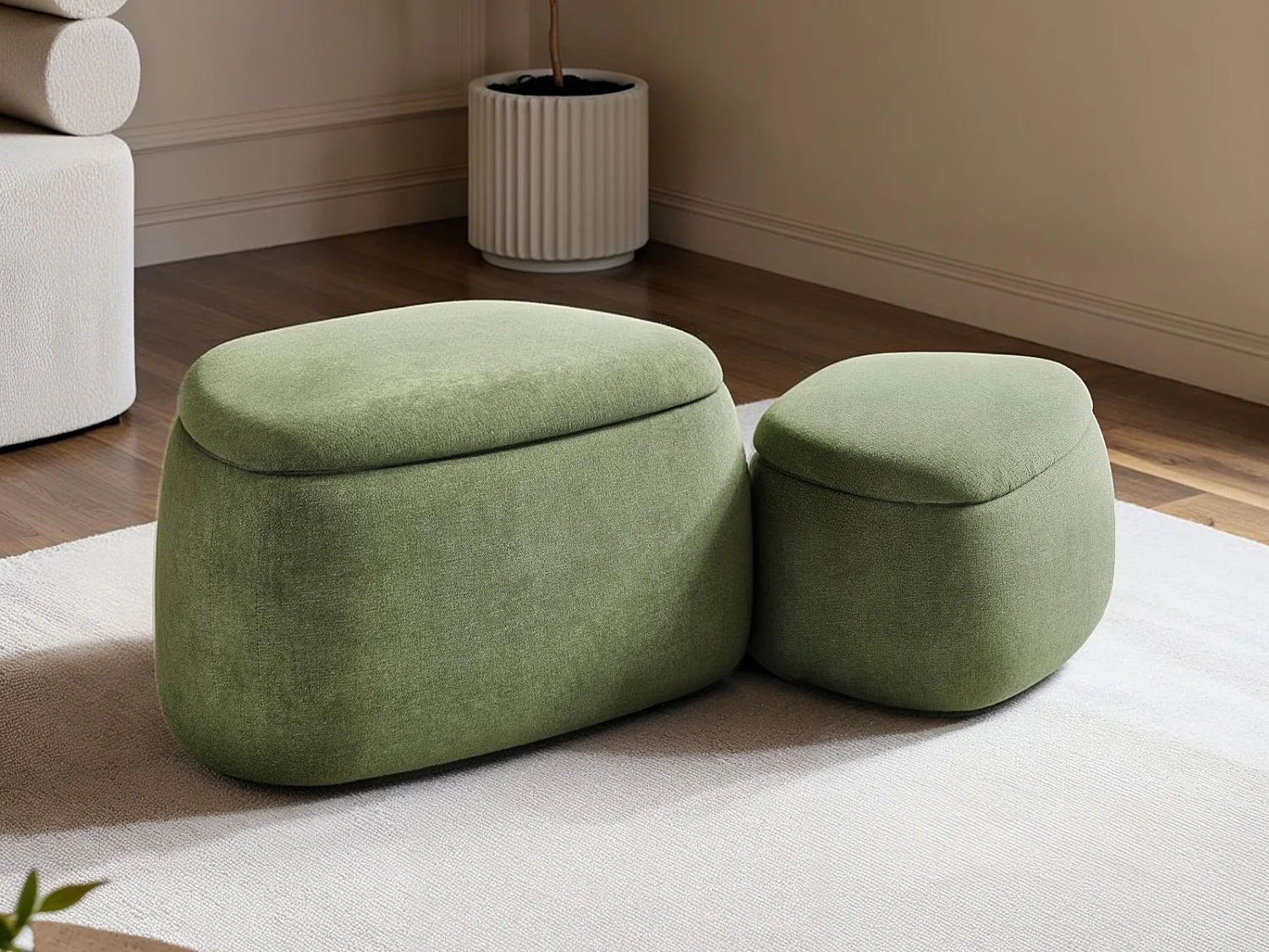 SOLACE+CO Zuri Storage Pouffe Set Green Fabric