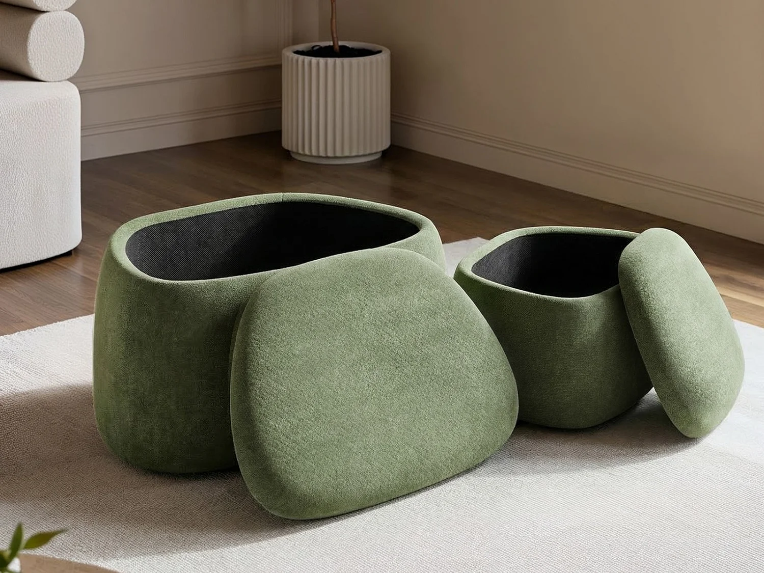 SOLACE+CO Zuri Storage Pouffe Set Green Fabric