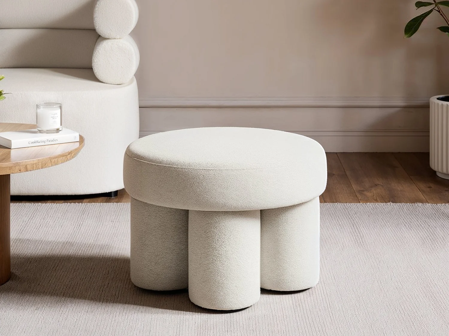 SOLACE+CO Ferro Pouffe Set Beige Fleece