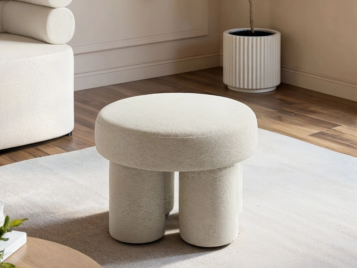 SOLACE+CO Ferro Pouffe Set Beige Fleece