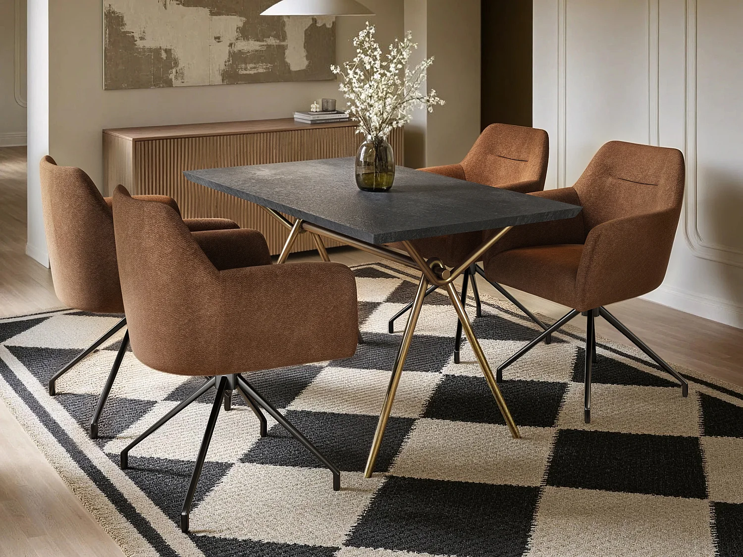 SOLACE+CO Isla Swivel Dining Chair Set of 2 Brown