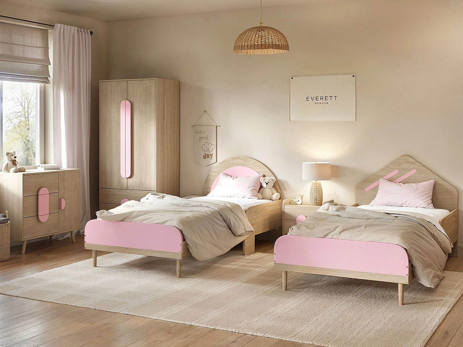 Flair Noah 2 Drawer Bedside Table Oak & Pink