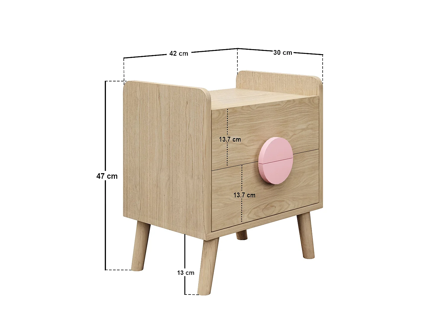 Flair Noah 2 Drawer Bedside Table Oak & Pink