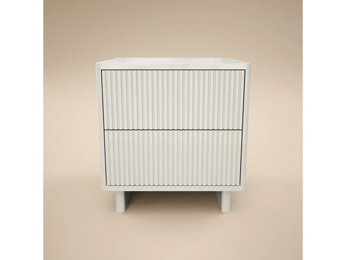 SOLACE+CO Velmor 2 Drawer Ribbed Bedside Table White