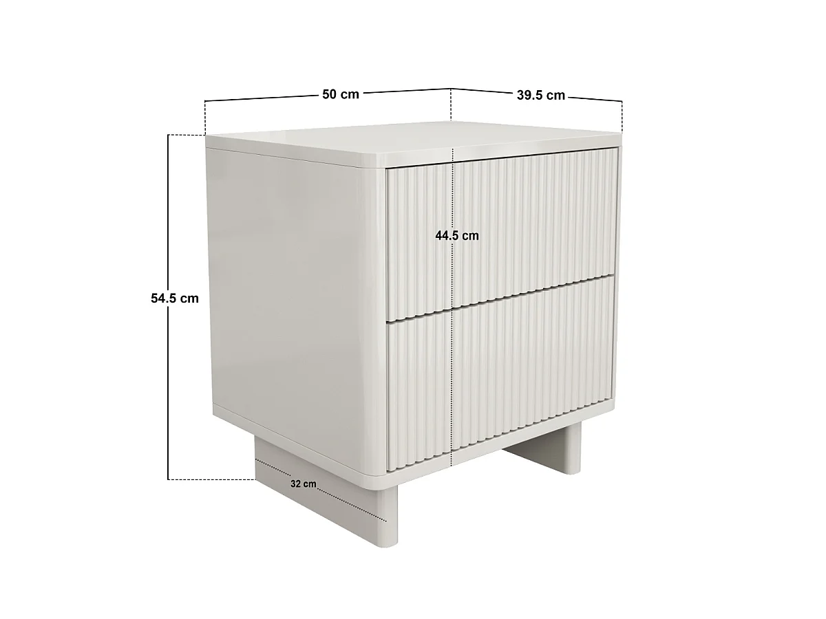 SOLACE+CO Velmor 2 Drawer Ribbed Bedside Table White