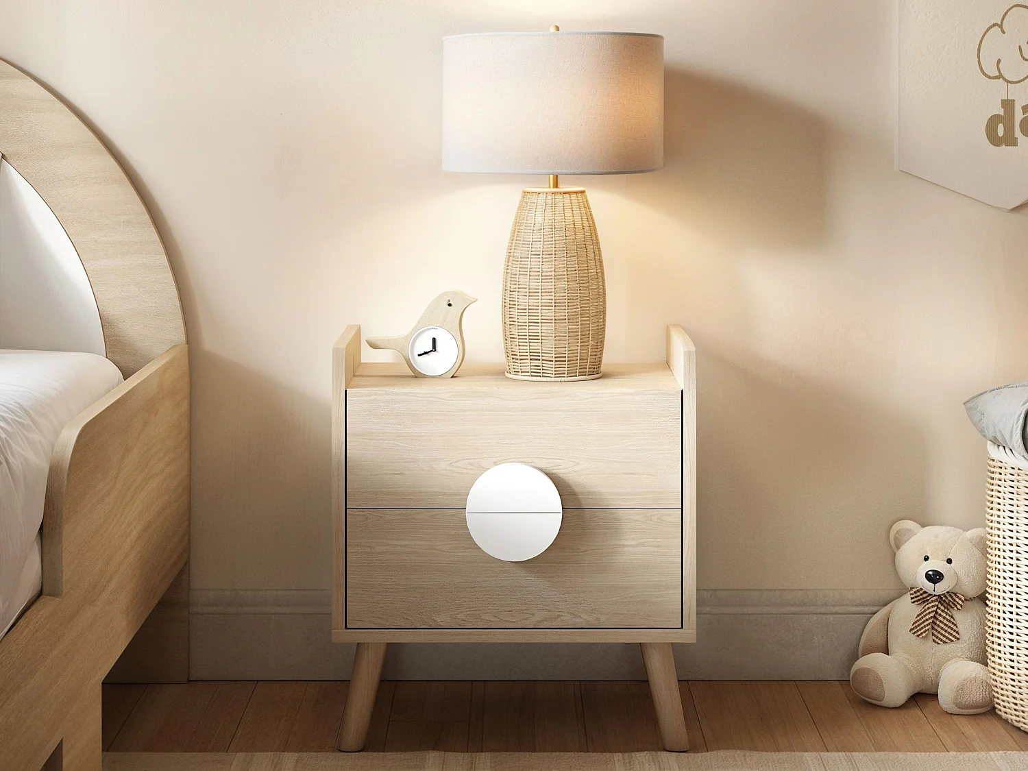 Flair Noah 2 Drawer Bedside Table Oak & White