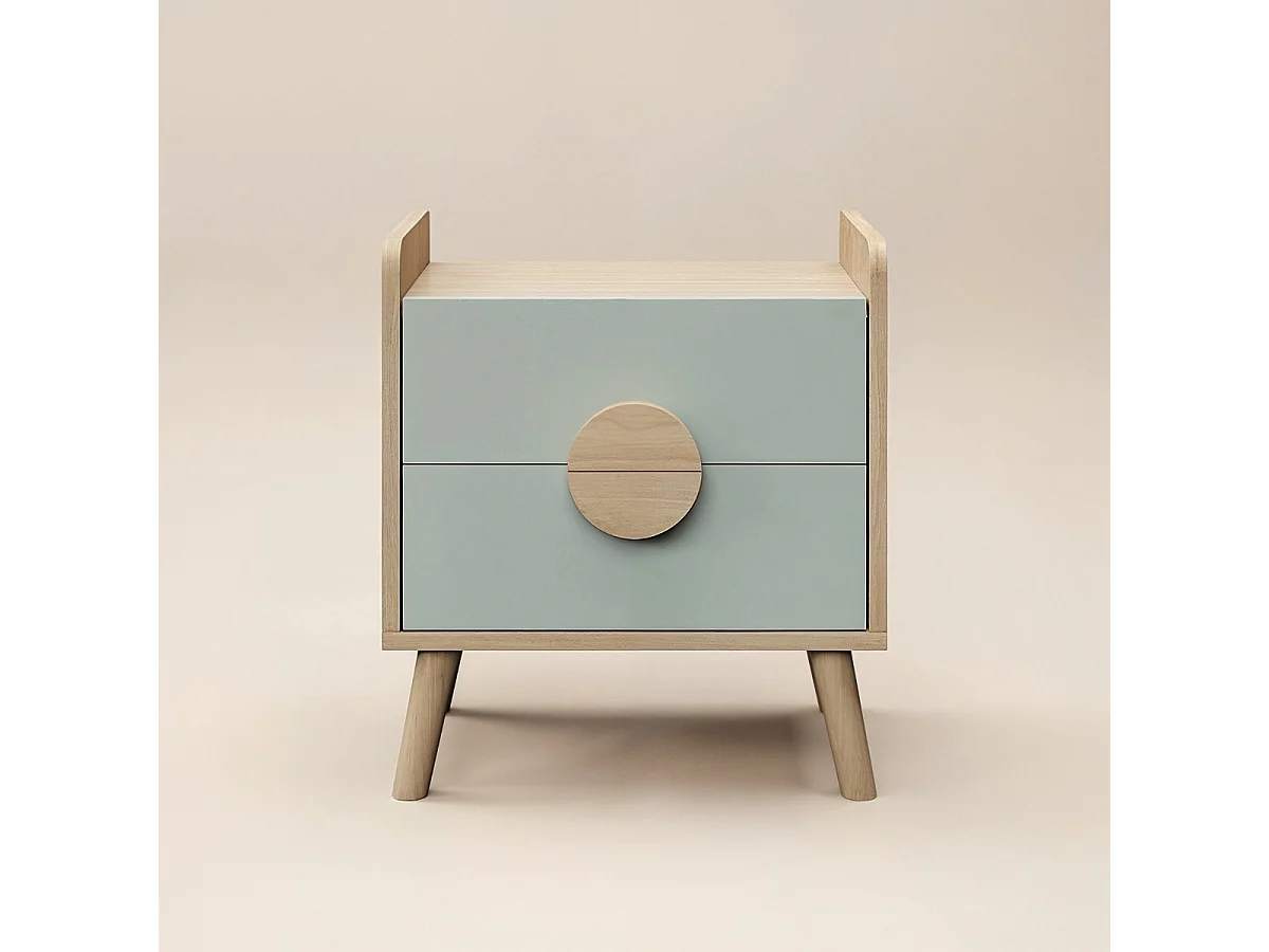 Flair Noah 2 Drawer Bedside Table Oak & Green