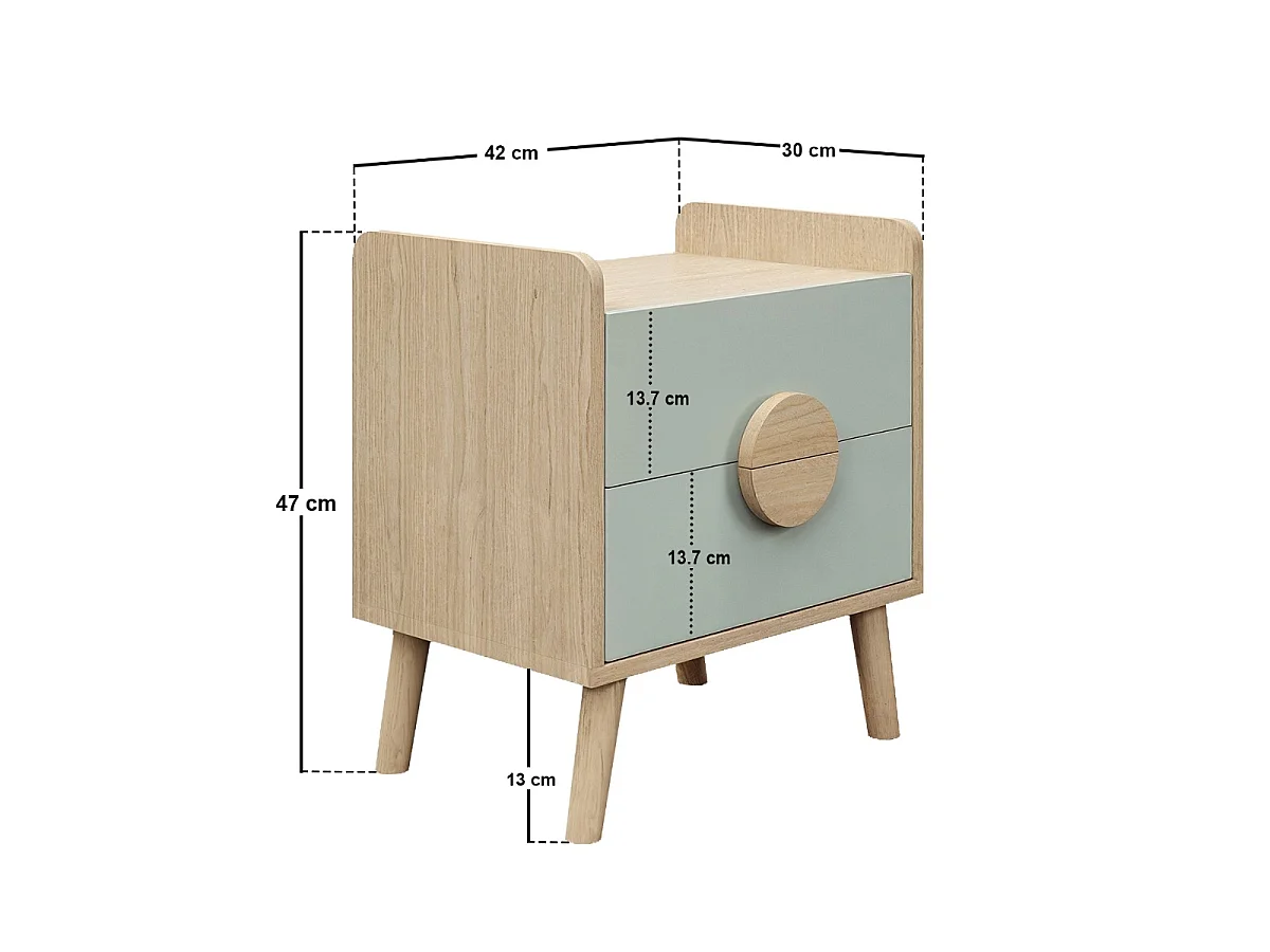 Flair Noah 2 Drawer Bedside Table Oak & Green