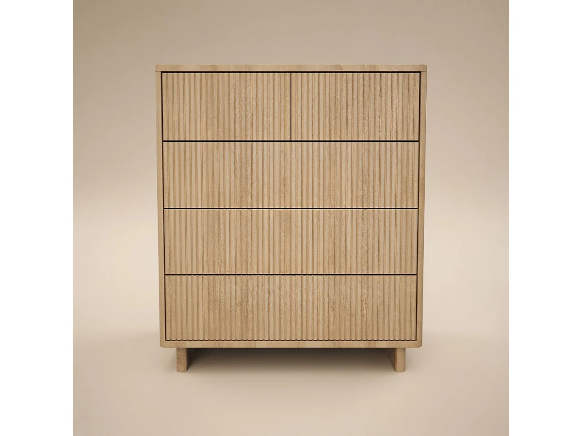 SOLACE+CO Velmor Ribbed Chest of 5 Drawers Oak