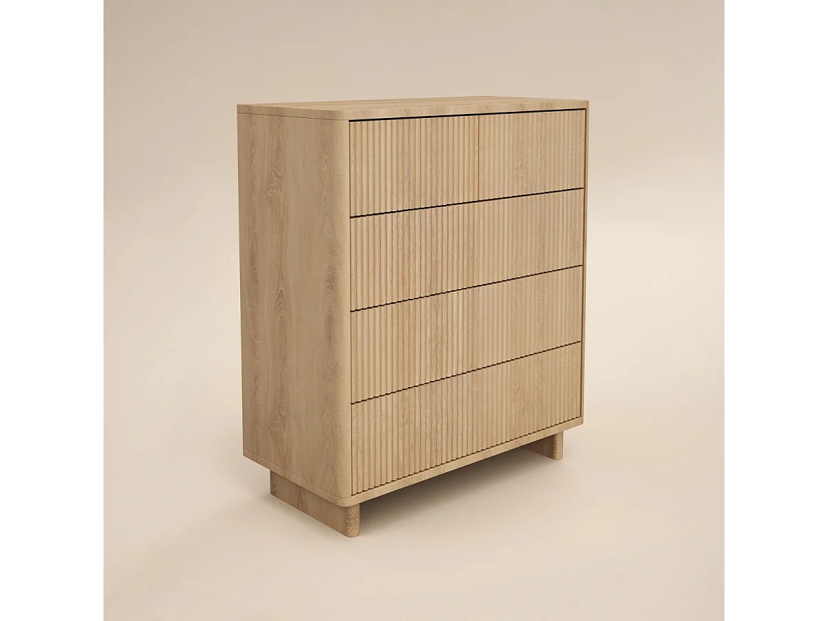 SOLACE+CO Velmor Ribbed Chest of 5 Drawers Oak