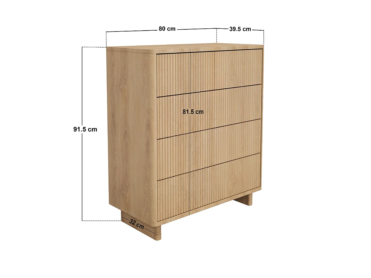 SOLACE+CO Velmor Ribbed Chest of 5 Drawers Oak