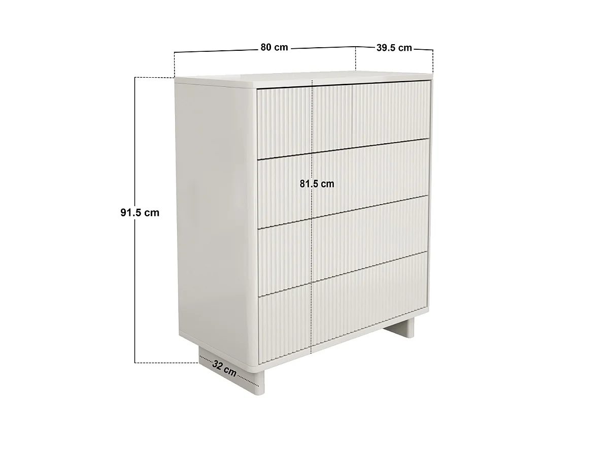 SOLACE+CO Velmor Ribbed Chest of 5 Drawers White
