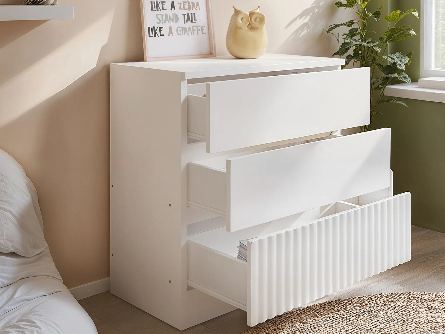 Flair Luca 3 Drawer Chest Ribbed White