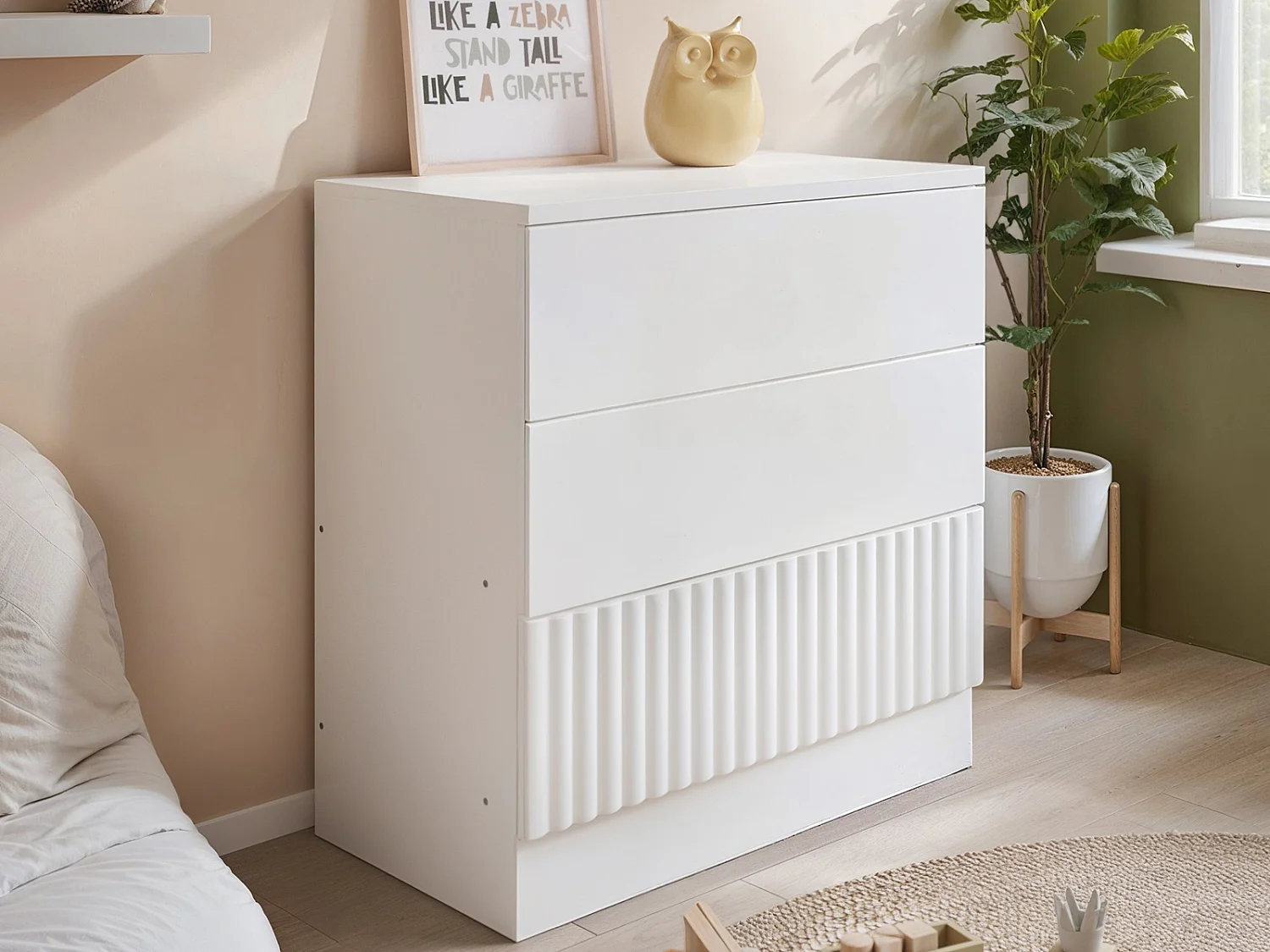 Flair Luca 3 Drawer Chest Ribbed White