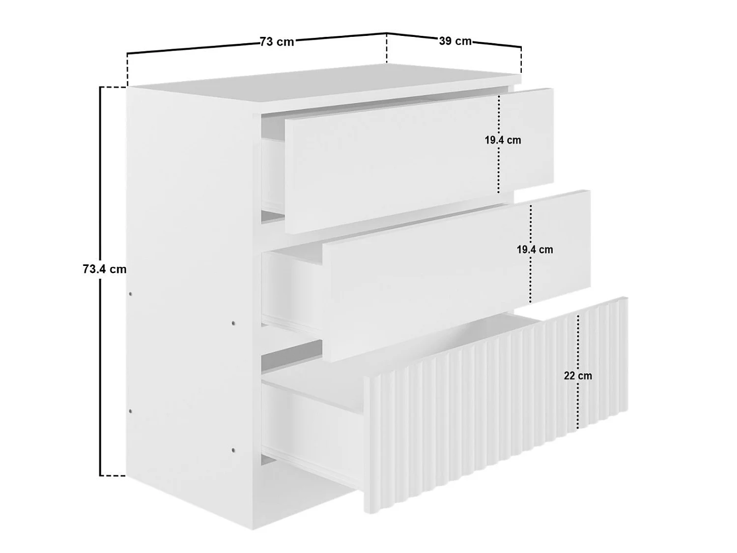 Flair Luca 3 Drawer Chest Ribbed White