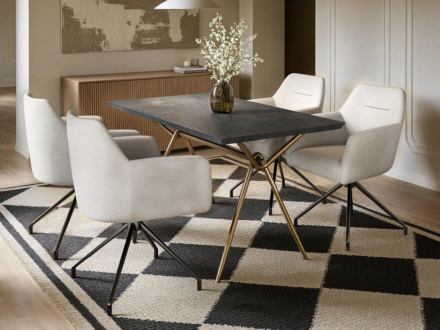 SOLACE+CO Isla Swivel Dining Chair Set of 2 Cream