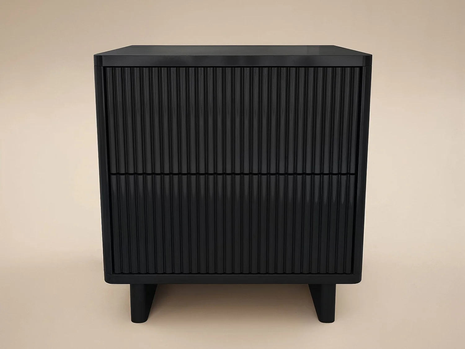 SOLACE+CO Velmor 2 Drawer Ribbed Bedside Table Black