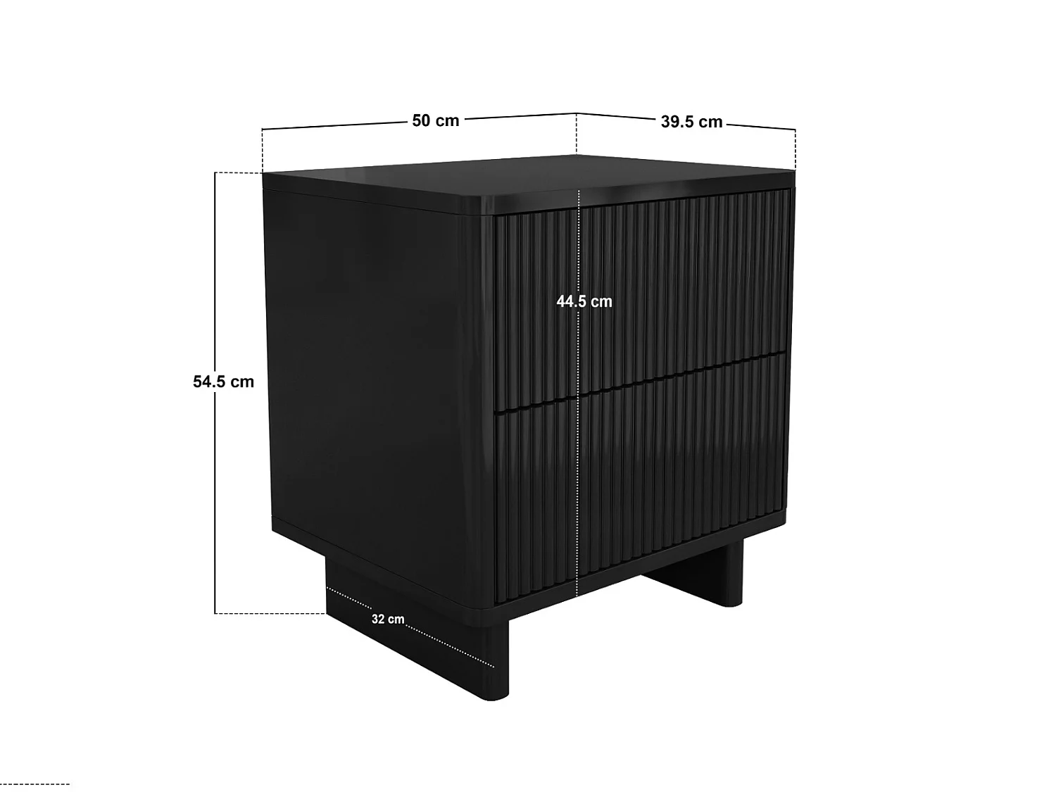 SOLACE+CO Velmor 2 Drawer Ribbed Bedside Table Black