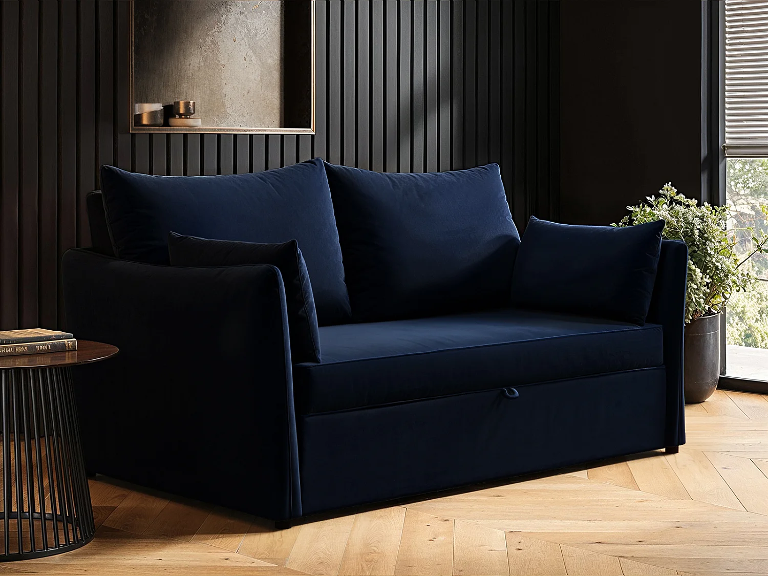 SOLACE+CO Skyler 2 Seater Sofa Bed Navy Velvet