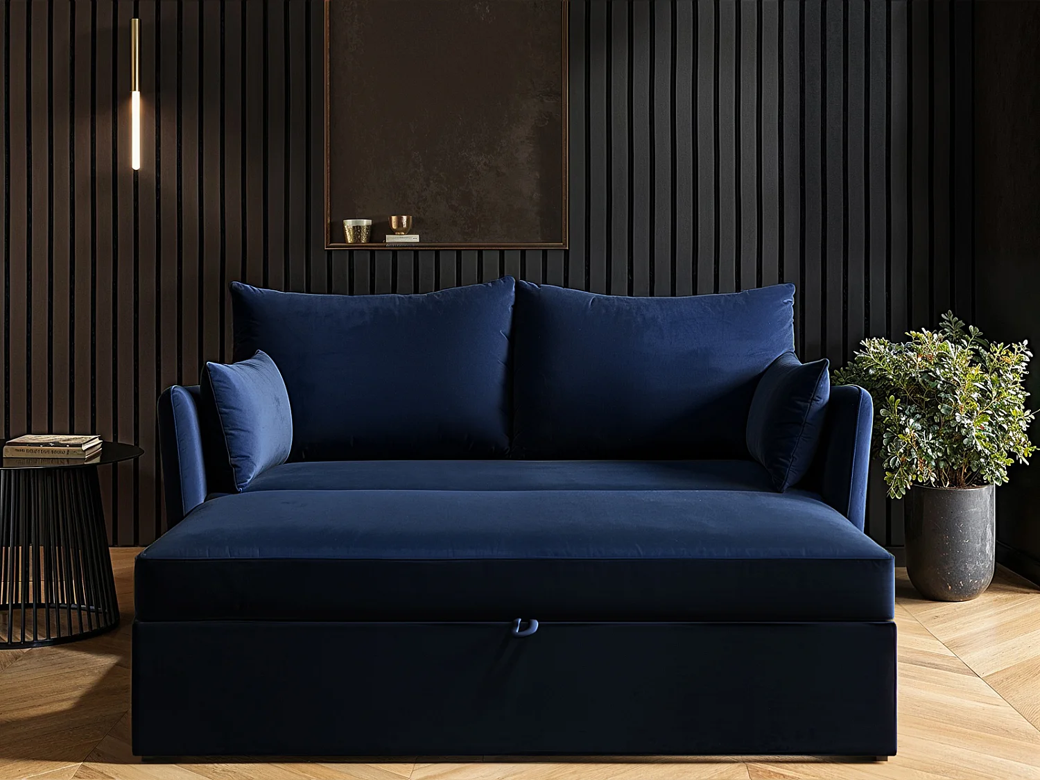 SOLACE+CO Skyler 2 Seater Sofa Bed Navy Velvet