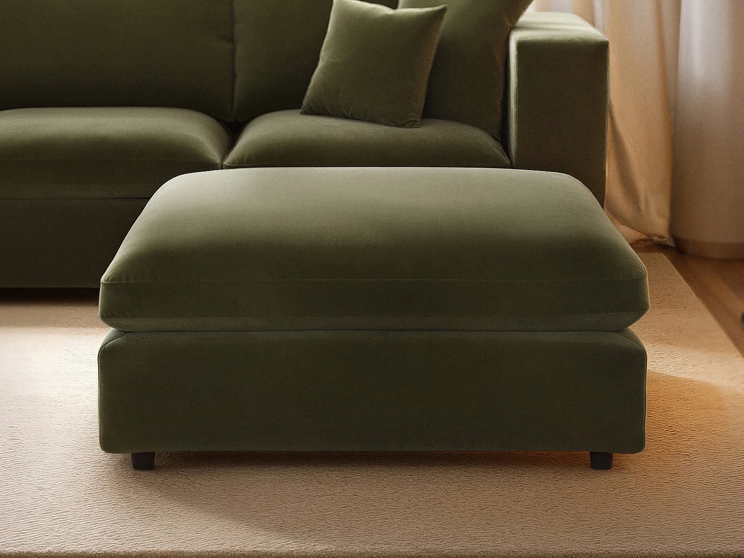 SOLACE+CO Asher Footstool Khaki Green Velvet