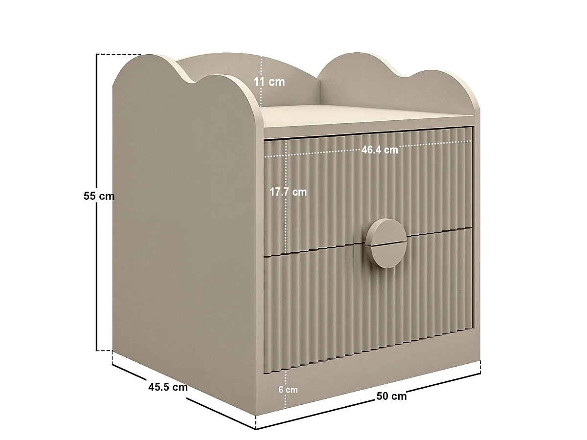 Flair Calista 2 Drawer Cloud Detail Ribbed Bedside Table Taupe