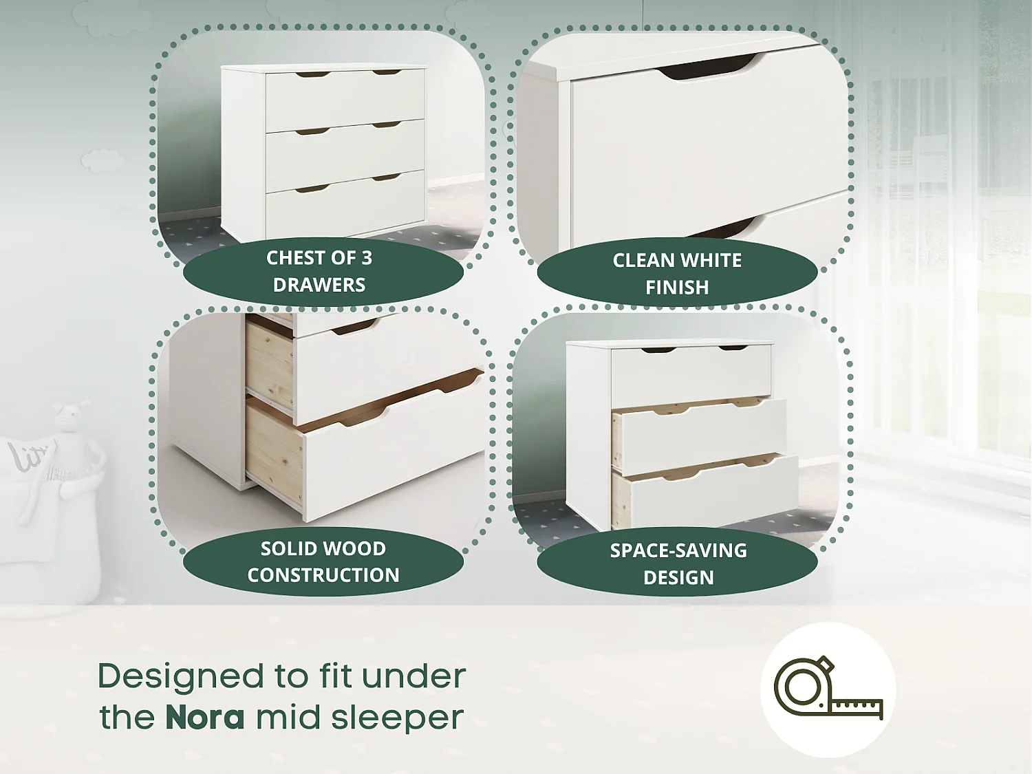 Noomi Nora Chest of 4 Drawers White