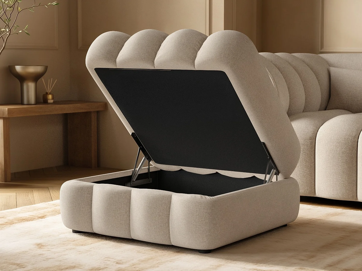 SOLACE+CO Halle Storage Footstool - Beige