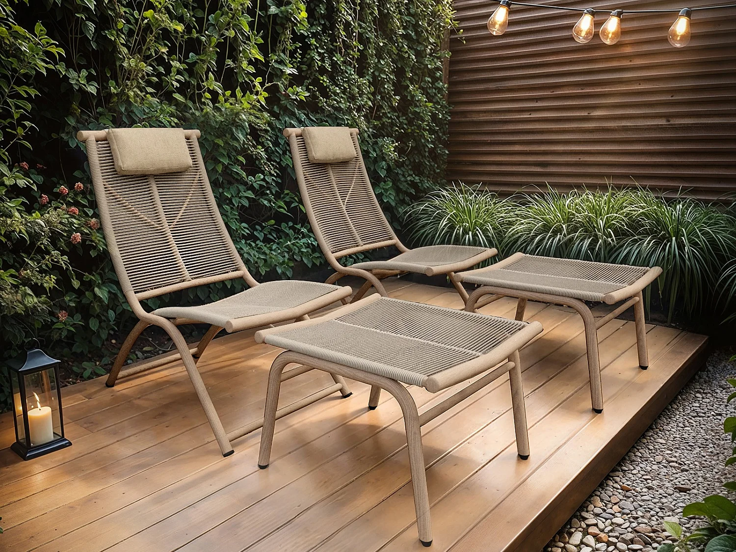 SOLACE+CO Esen Garden Lounge Chair with Footstool Beige