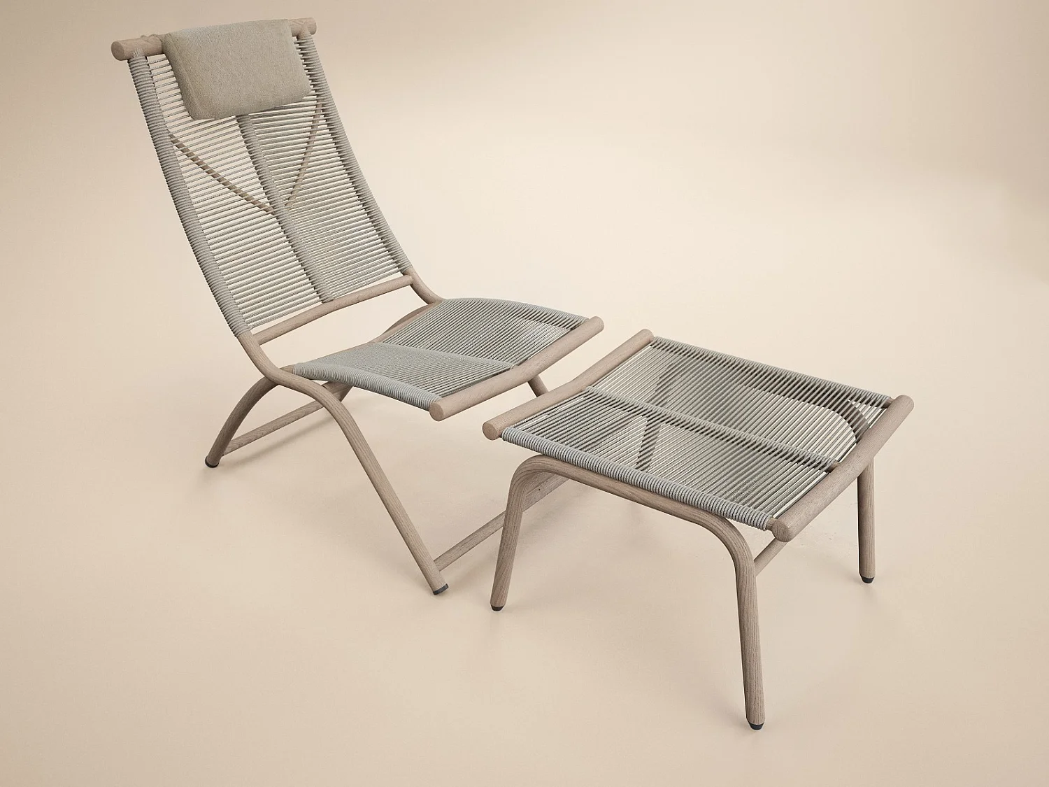 SOLACE+CO Esen Garden Lounge Chair with Footstool Beige