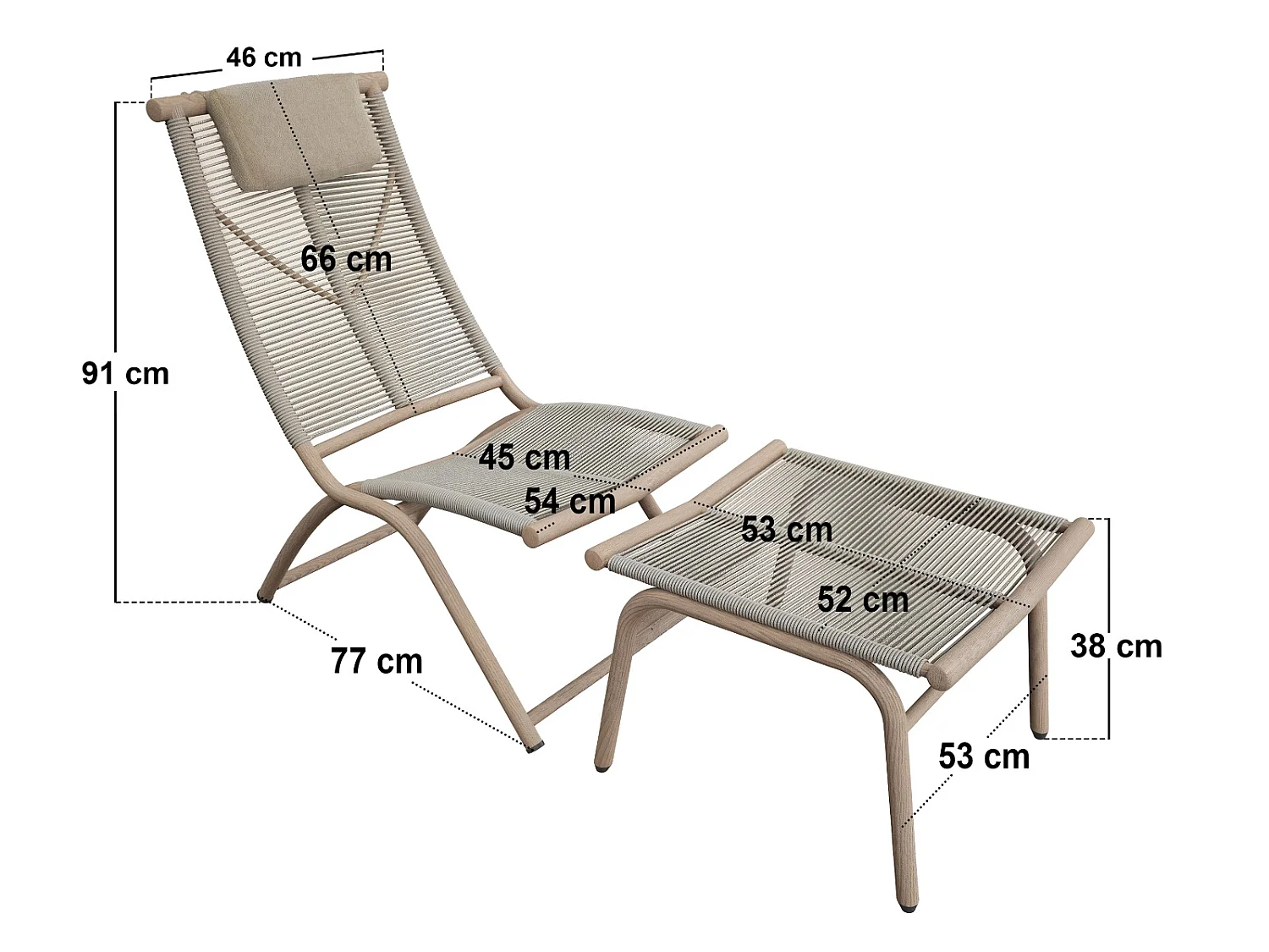 SOLACE+CO Esen Garden Lounge Chair with Footstool Beige