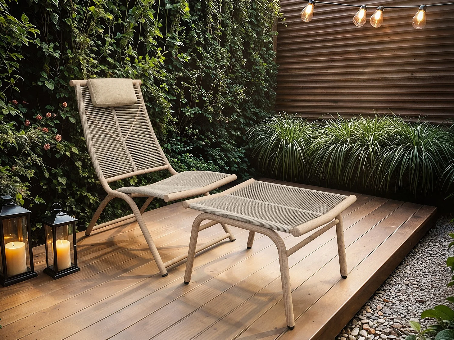 SOLACE+CO Esen Garden Lounge Chair with Footstool Set Beige