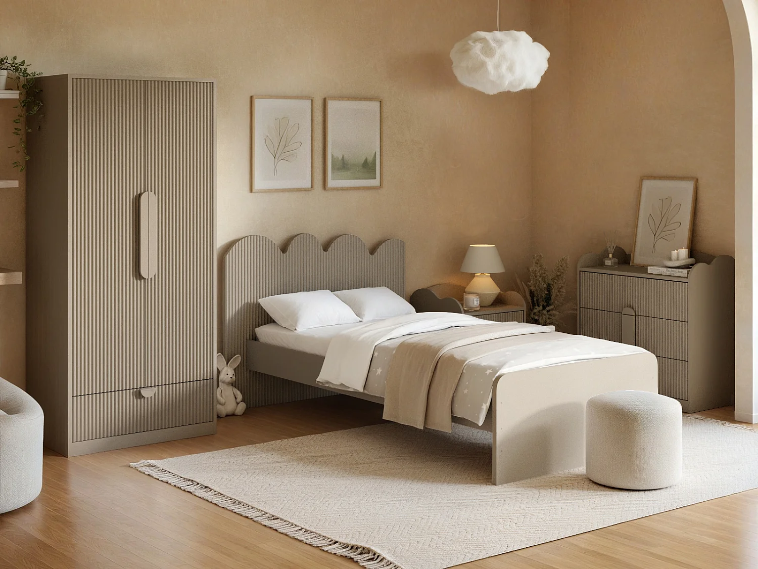 Flair Calista Ribbed Wardrobe 2 Doors with Drawer Taupe