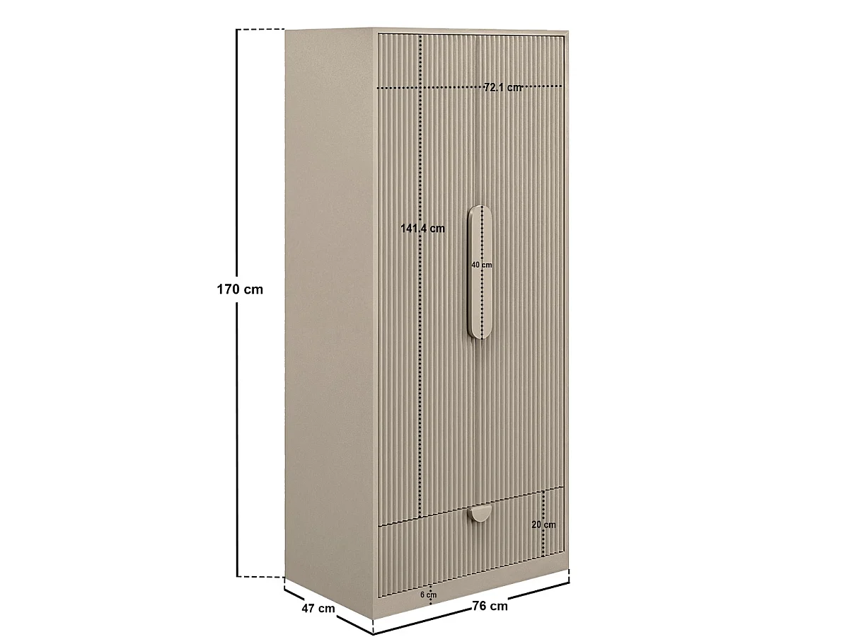 Flair Calista Ribbed Wardrobe 2 Doors with Drawer Taupe