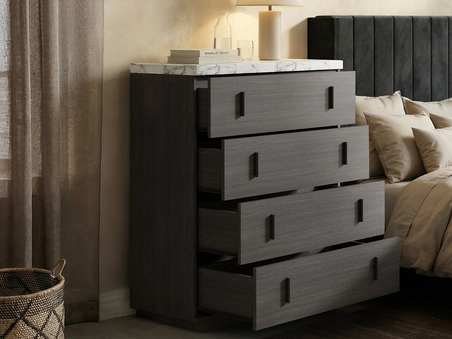 SOLACE+CO Marcel Chest of 4 Drawers Walnut